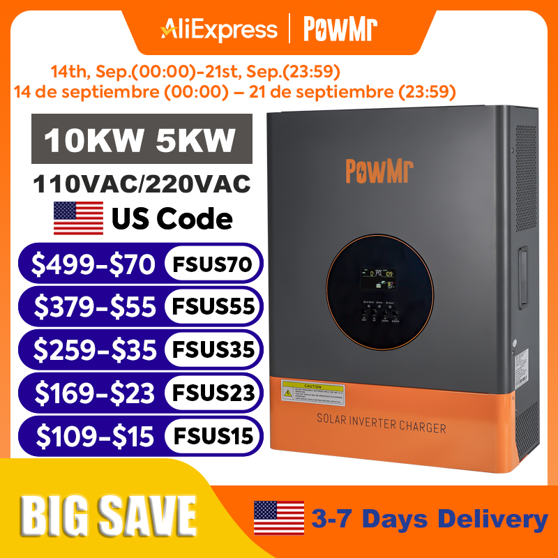 Drone Solar Charger - Инвертор PowMr 10 кВт/5 кВт, двухфазный,